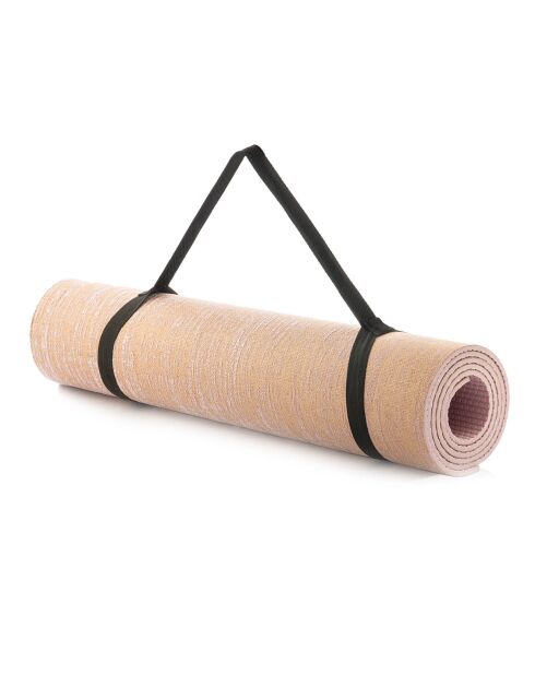 Tapis de yoga Jumat en jute beige/rose - 61x173 cm